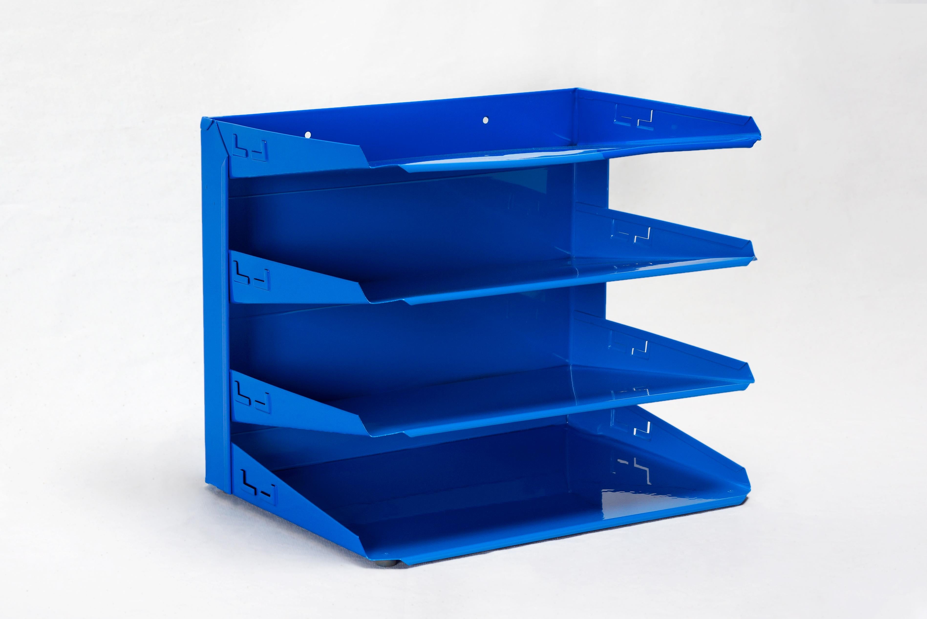 Mid-Century Modern Retro Office Mail Organizer, Refinished in Blue