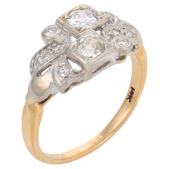Retro old cut diamond 14k two tone gold ring