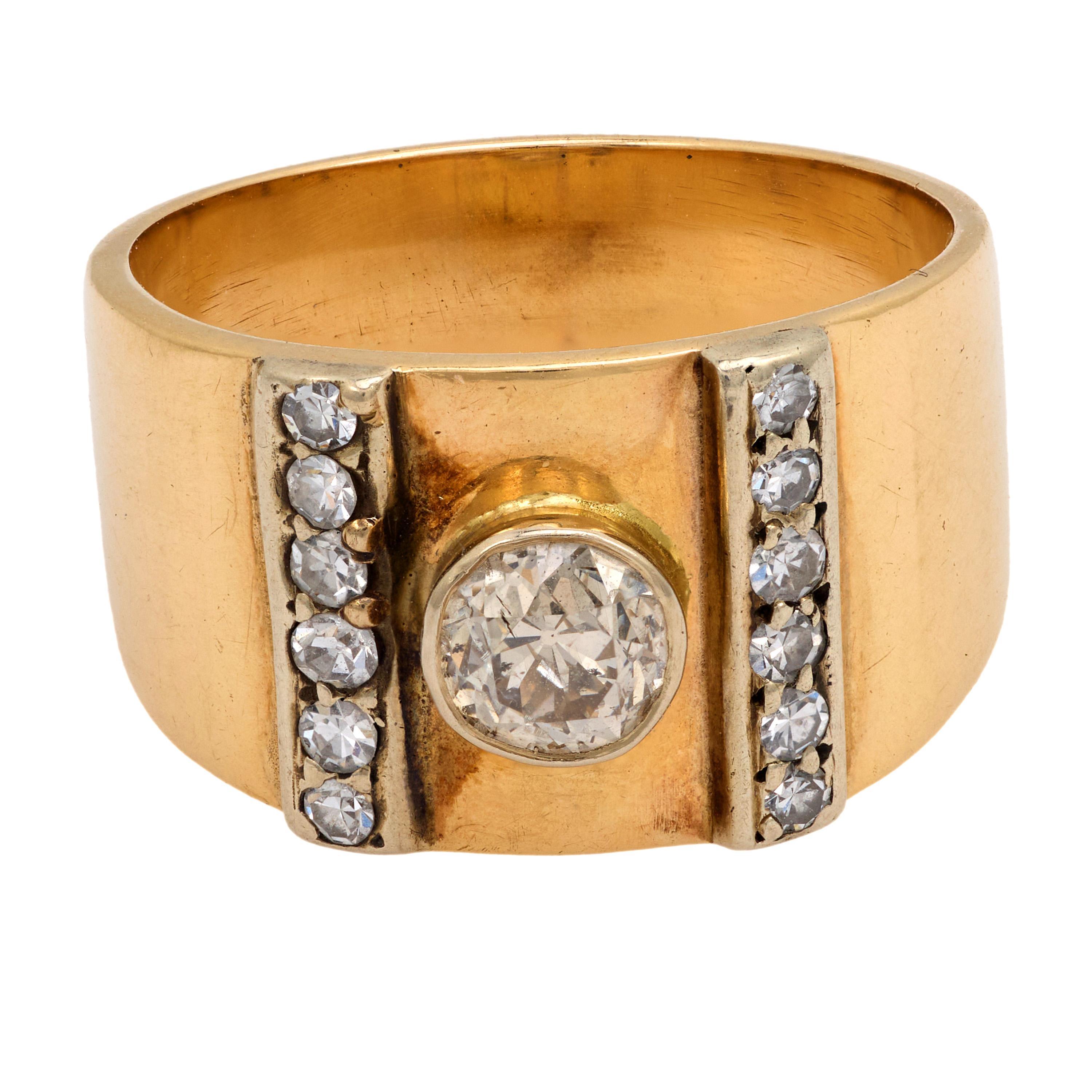 Retro old cut diamond 14k yellow gold band (Alteuropäischer Schliff) im Angebot