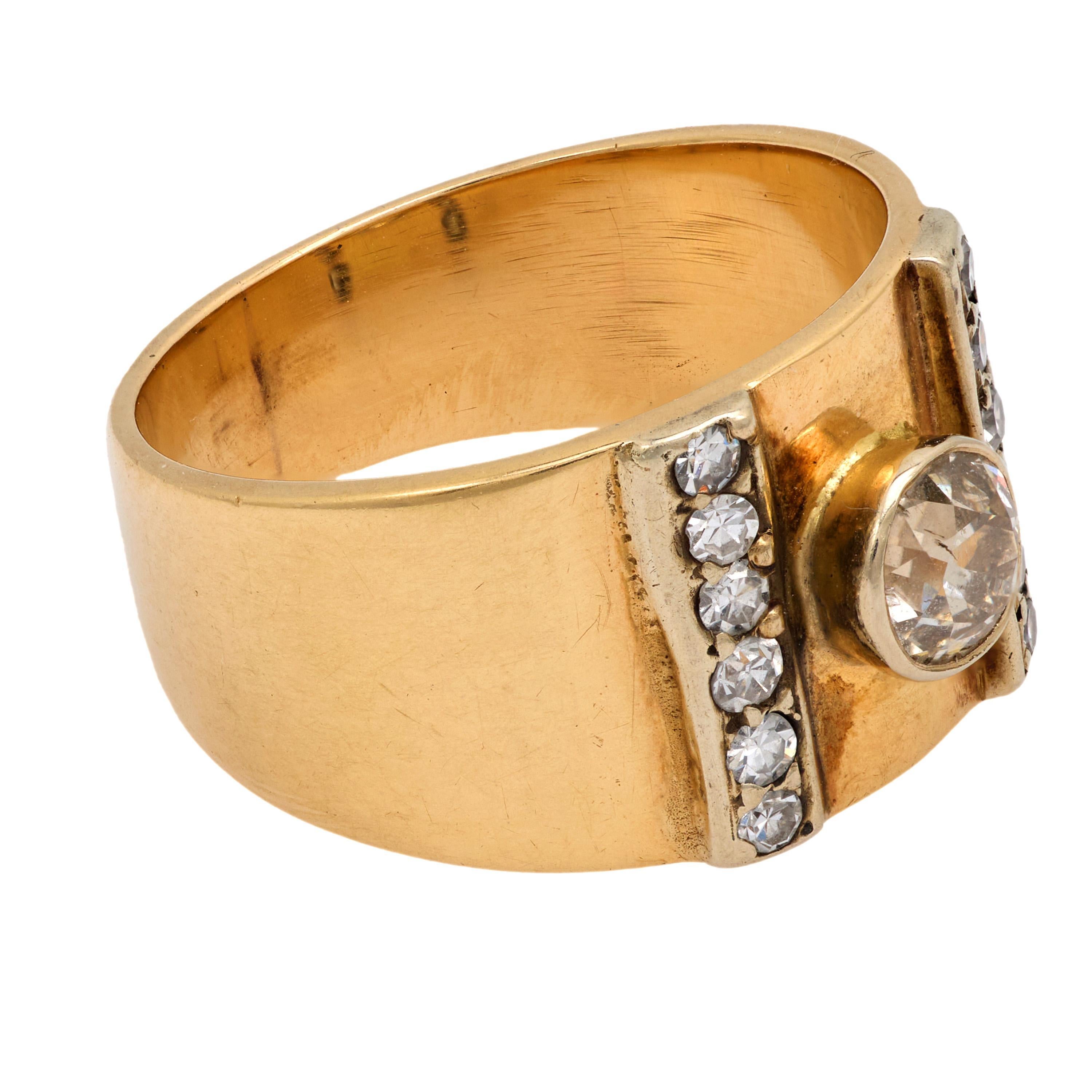 Retro old cut diamond 14k yellow gold band Damen im Angebot