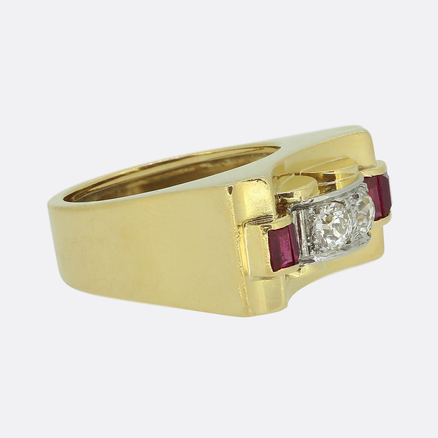 Taille vieille mine Bague rétro à diamant et rubis de taille ancienne en vente