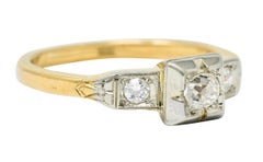 Retro Old European Cut Diamond 14 Karat Two-Tone Gold Engagement Ring