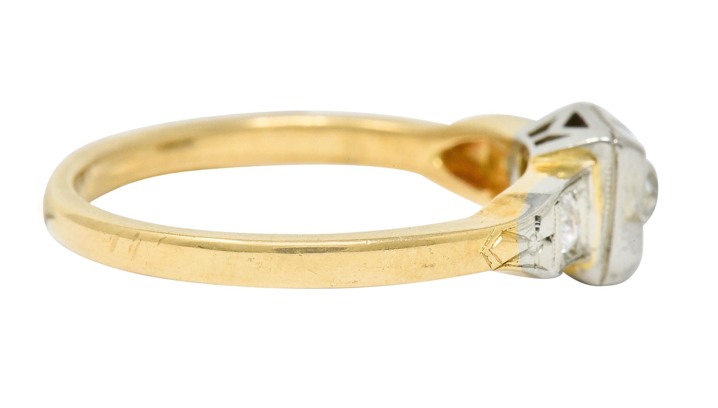 Retro Old European Cut Diamond 14 Karat Two-Tone Gold Engagement Ring In Excellent Condition In Philadelphia, PA