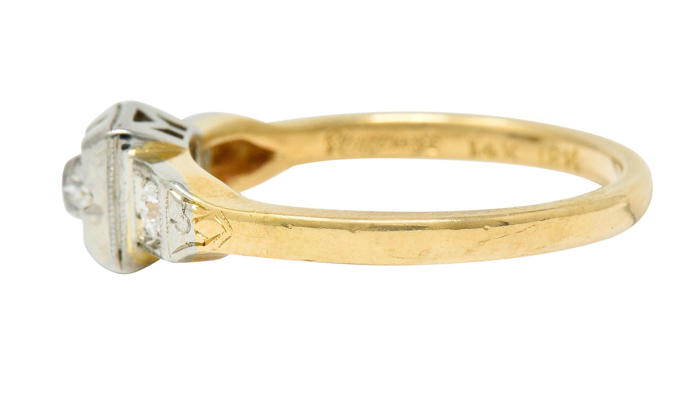 Retro Old European Cut Diamond 14 Karat Two-Tone Gold Engagement Ring 1