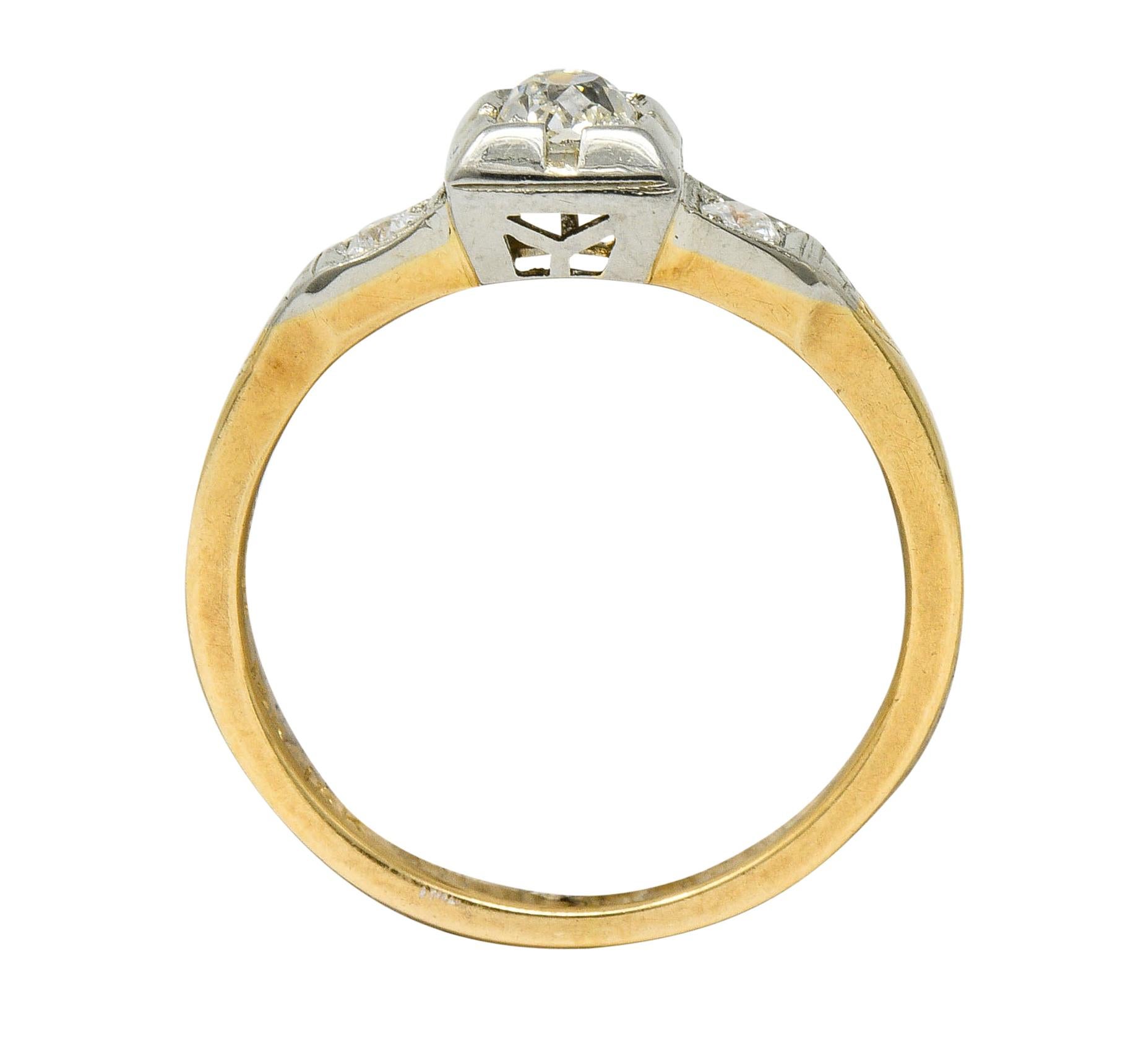 Retro Old European Cut Diamond 14 Karat Two-Tone Gold Engagement Ring 3