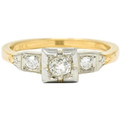 Retro Old European Cut Diamond 14 Karat Two-Tone Gold Engagement Ring