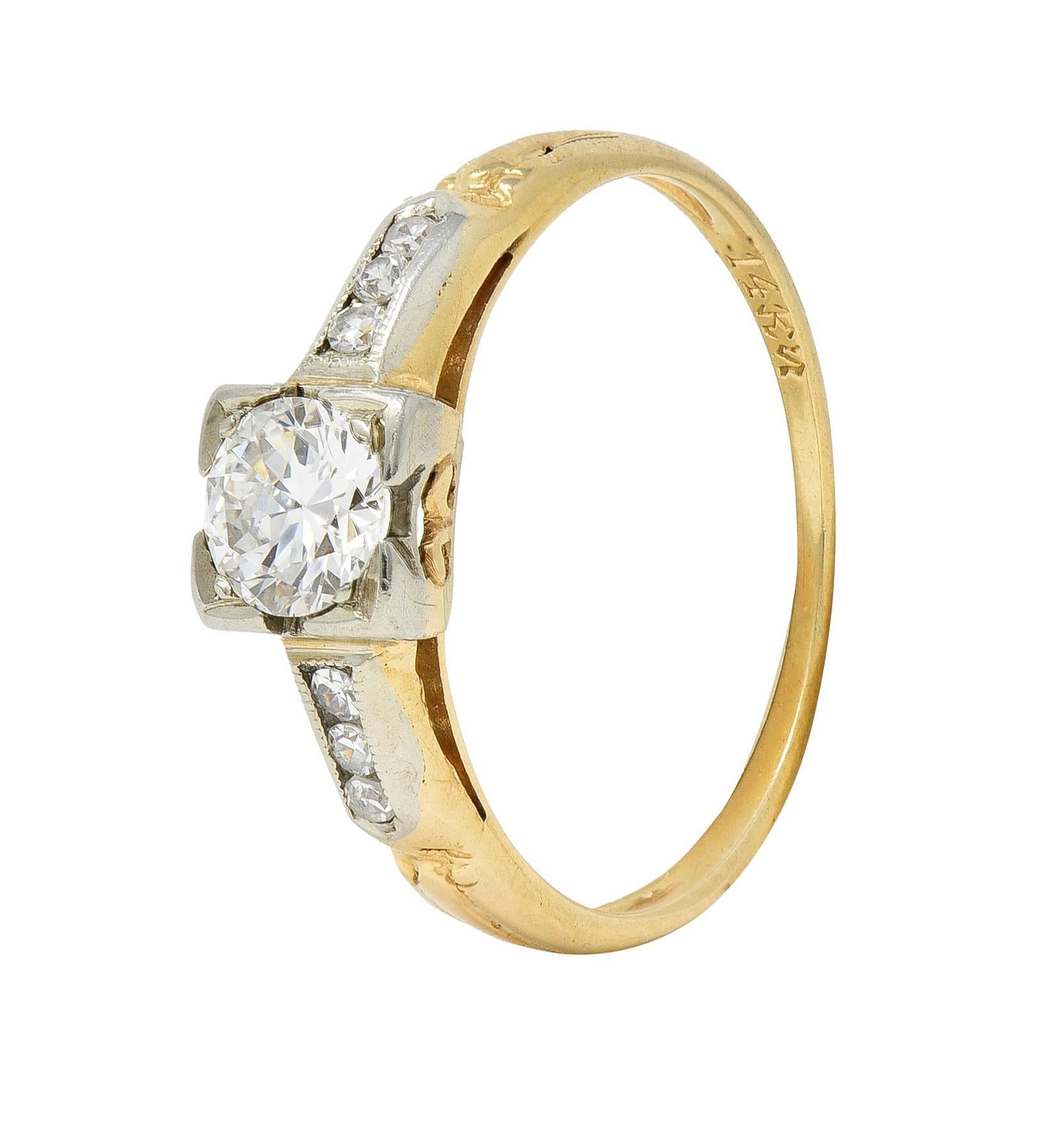 Retro Vintage-Verlobungsring aus 14 Karat zweifarbigem Gold mit Diamanten im alteuropäischen Schliff im Angebot 5