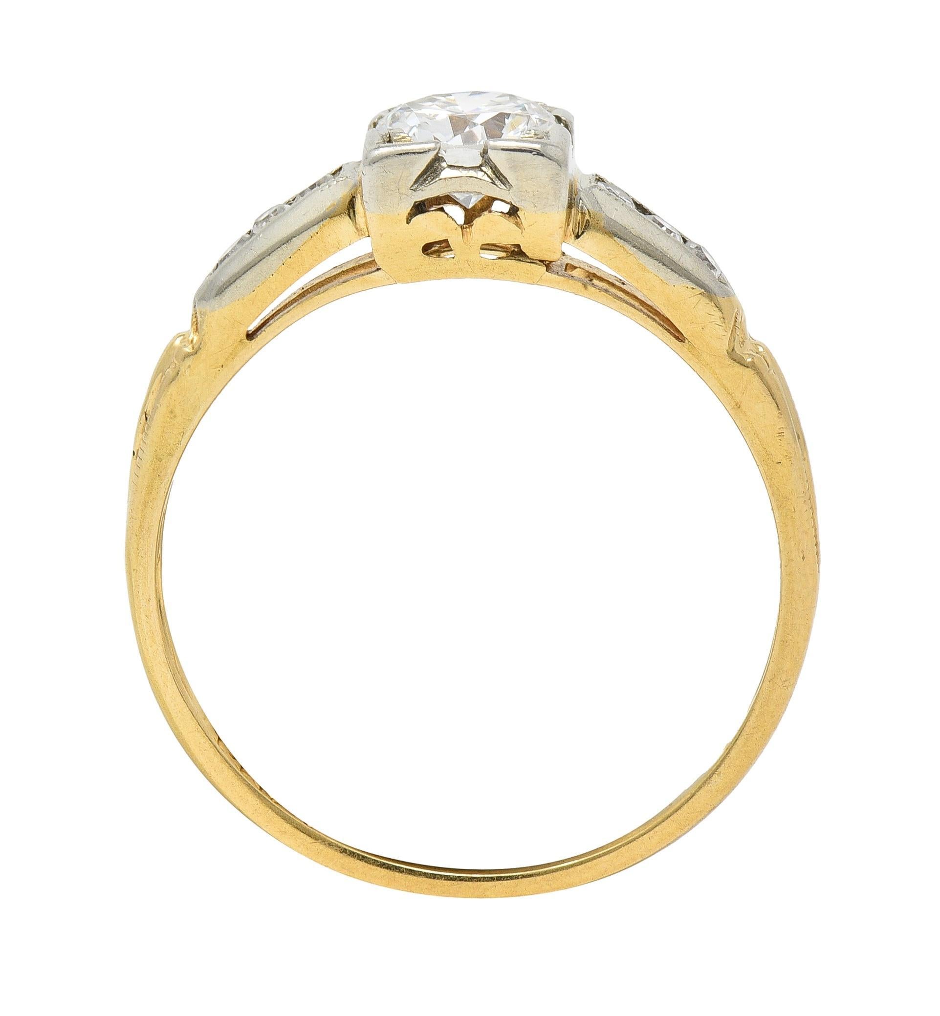 Retro Old European Cut Diamond 14 Karat Two-Tone Gold Vintage Engagement Ring For Sale 7