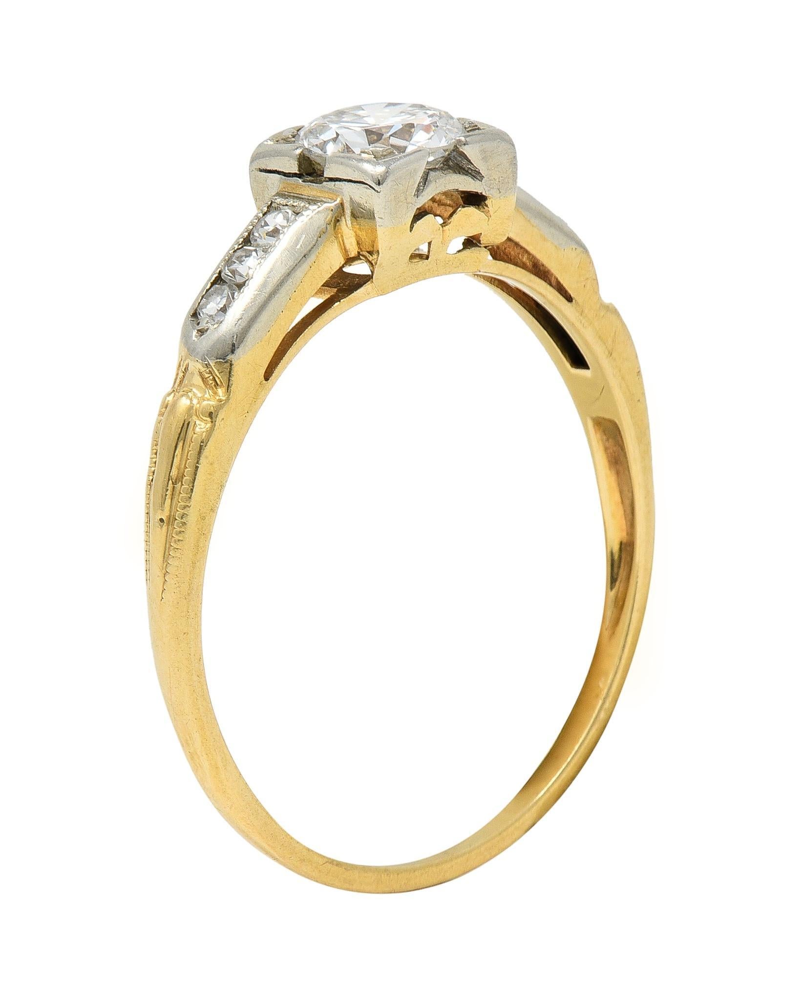 Bague de fiançailles rétro en or bicolore 14 carats avec diamant de taille européenne ancienne en vente 6