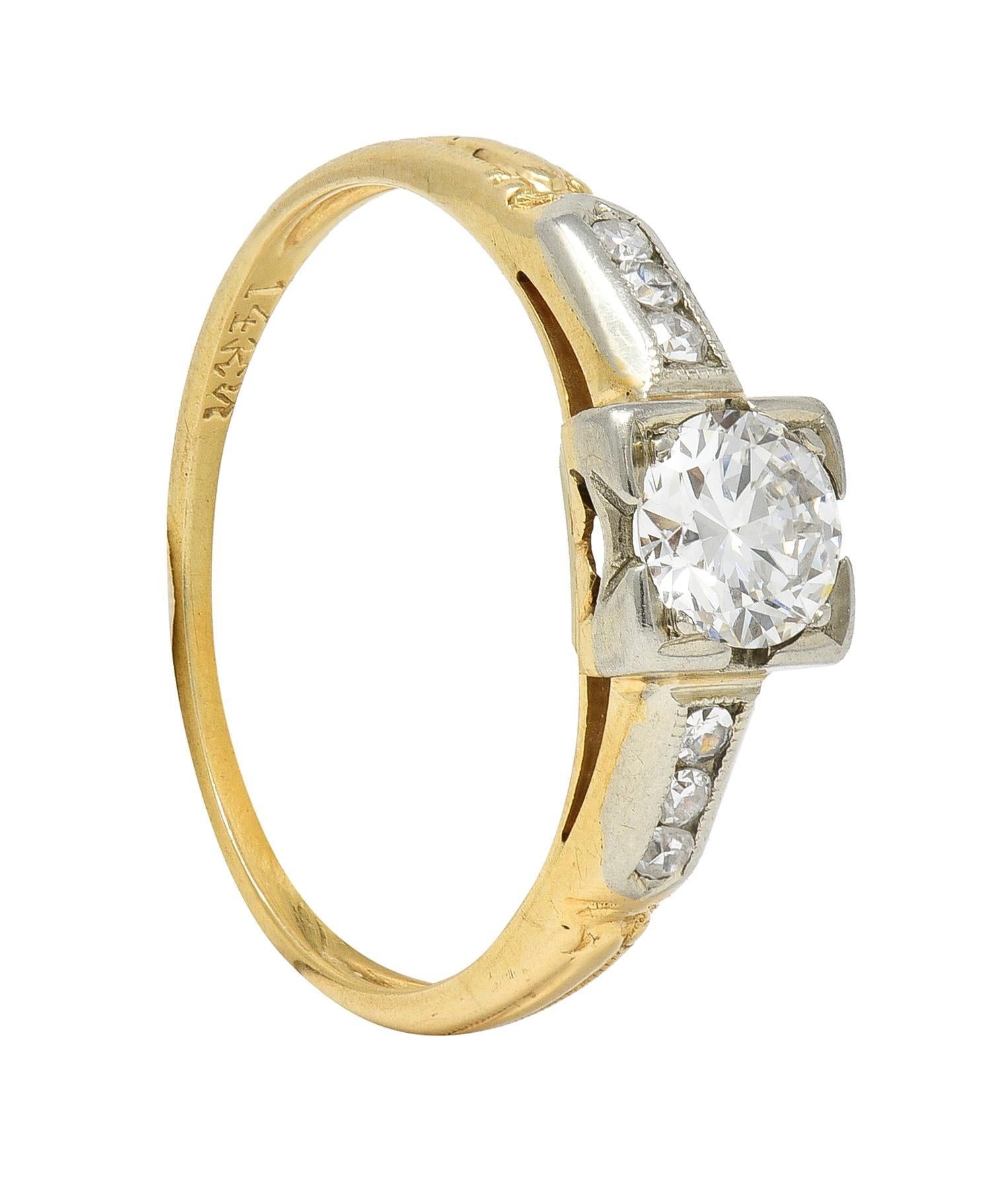 Retro Vintage-Verlobungsring aus 14 Karat zweifarbigem Gold mit Diamanten im alteuropäischen Schliff im Angebot 8