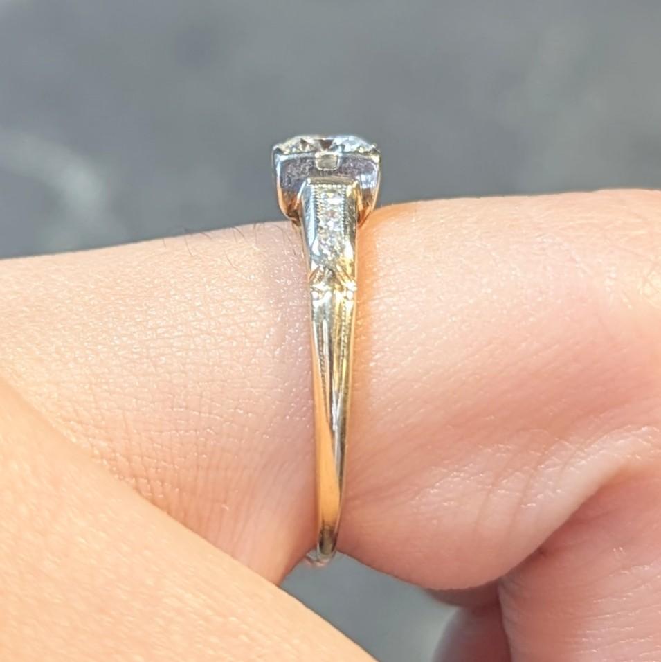 Retro Old European Cut Diamond 14 Karat Two-Tone Gold Vintage Engagement Ring For Sale 10