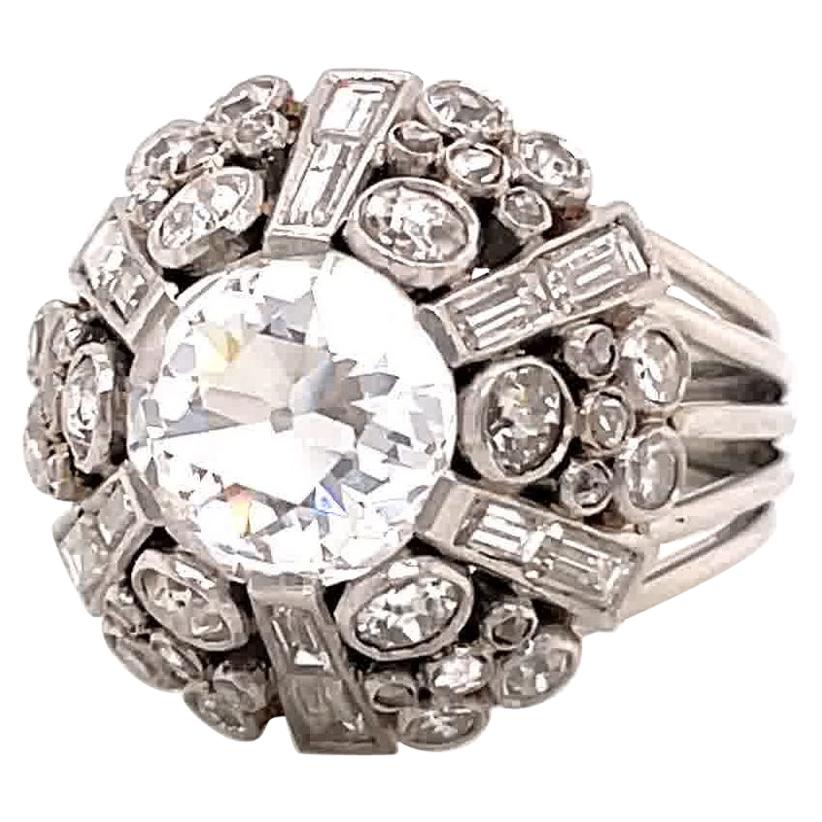 Retro GIA Old European Cut Diamond Platinum Dome Ring