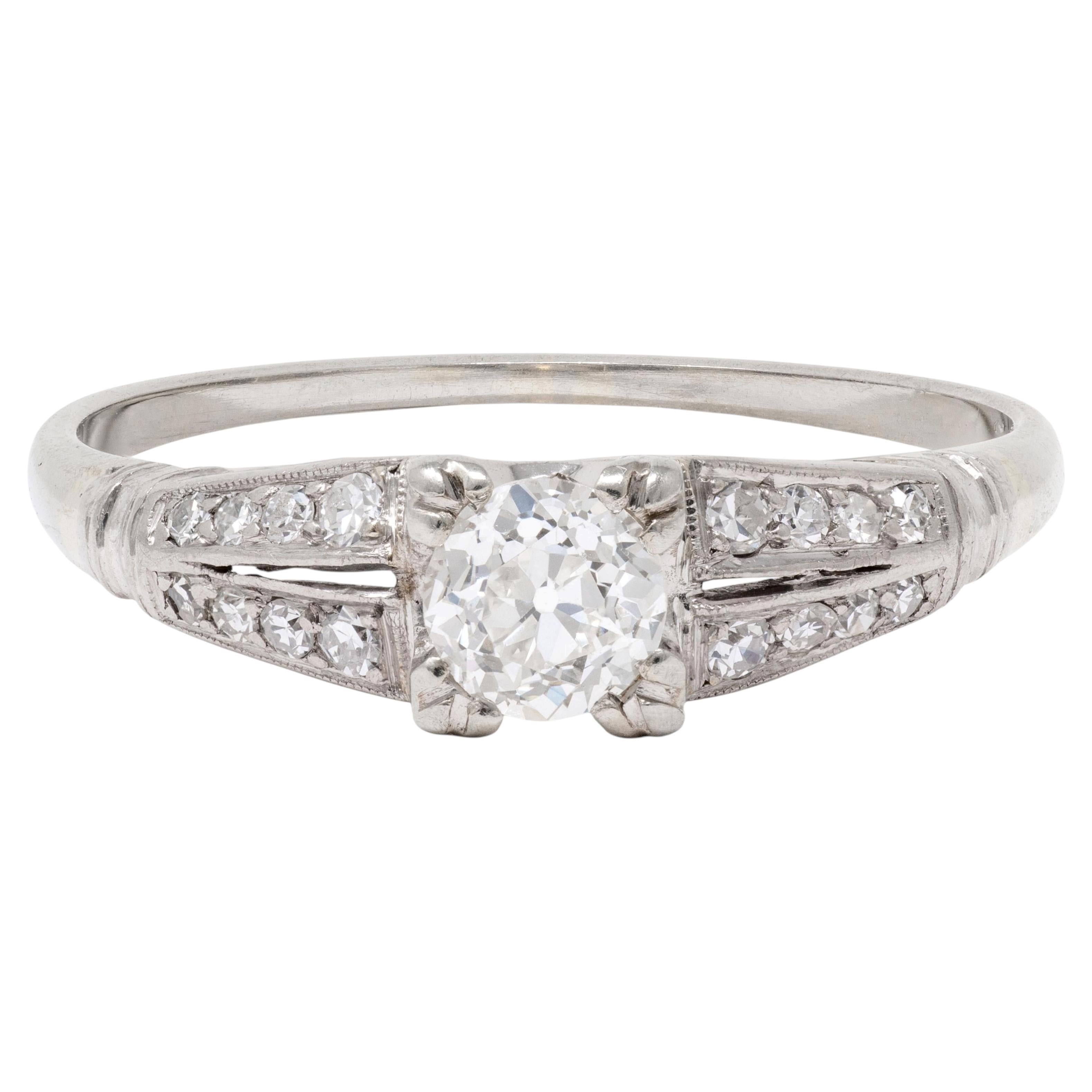 Retro Old European Cut Diamond Platinum Vintage Engagement Ring
