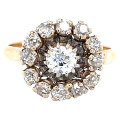 Retro Old European Diamond 18 Karat GoldCluster Ring