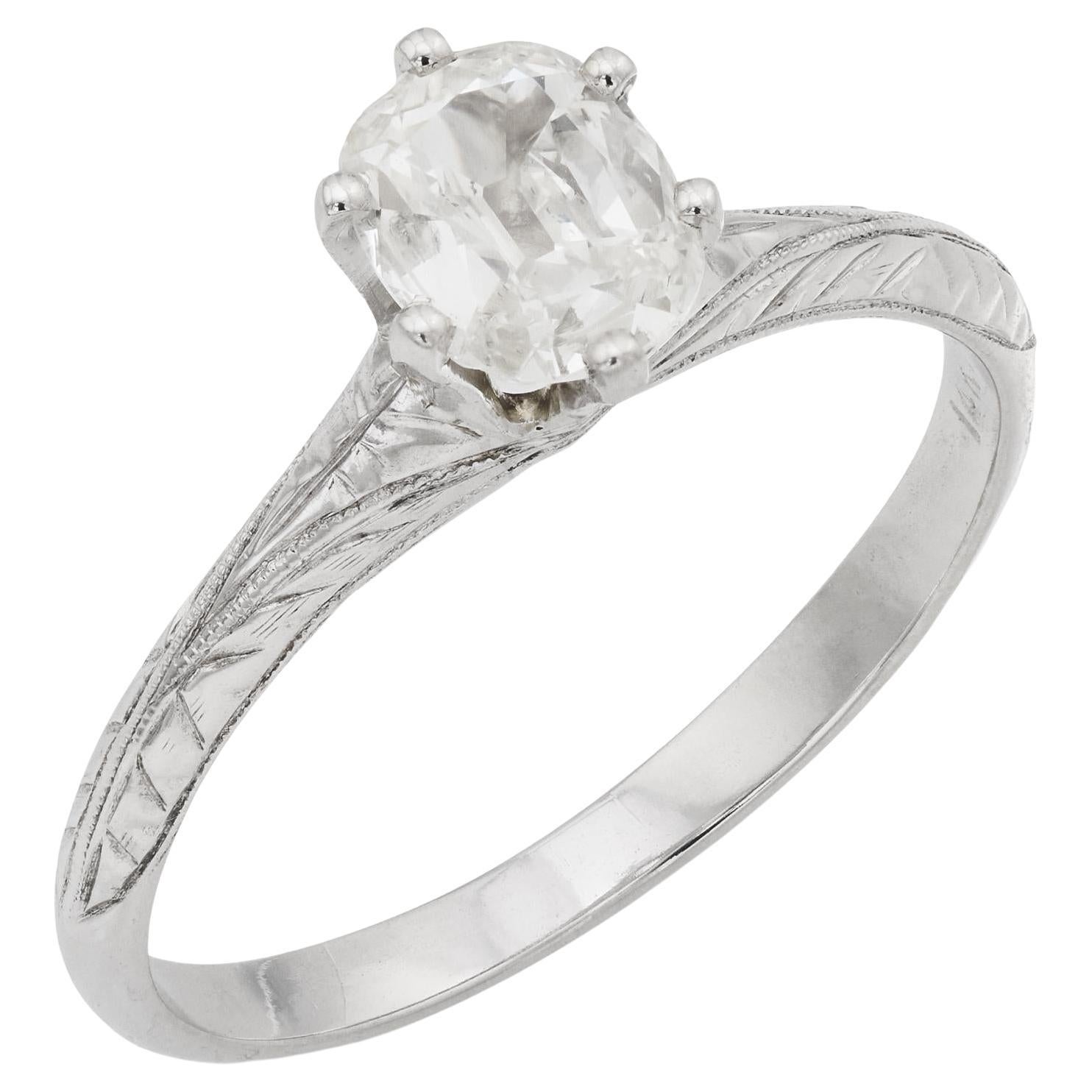 Anello di fidanzamento retrò in oro bianco 14k con taglio old mine