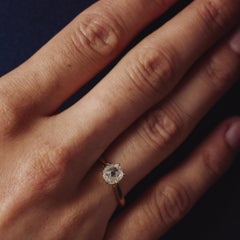 Retro old mine cut 18k yellow gold solitaire engagement ring