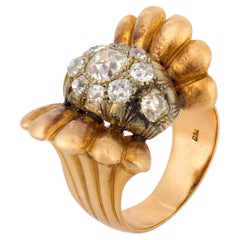 Retro old mine cut diamond 18k rose gold ring