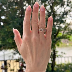 Retro Old Mine Cut Diamond Ruby Floral Design Wedding Band Ring 14KRG/Platinum