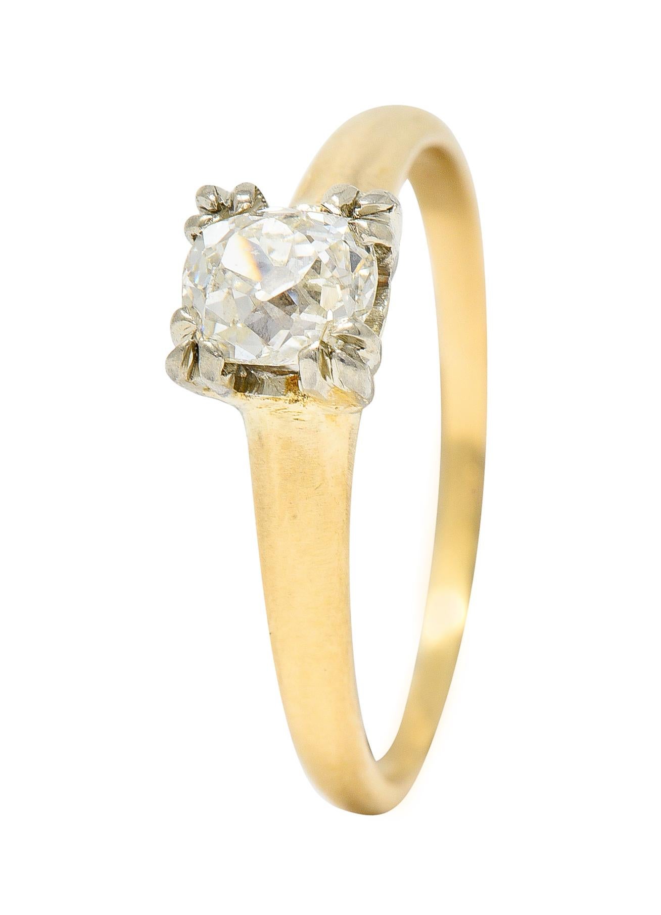 Retro Old Mine Diamond 14 Karat Two-Tone Gold Vintage Solitaire Engagement Ring 2