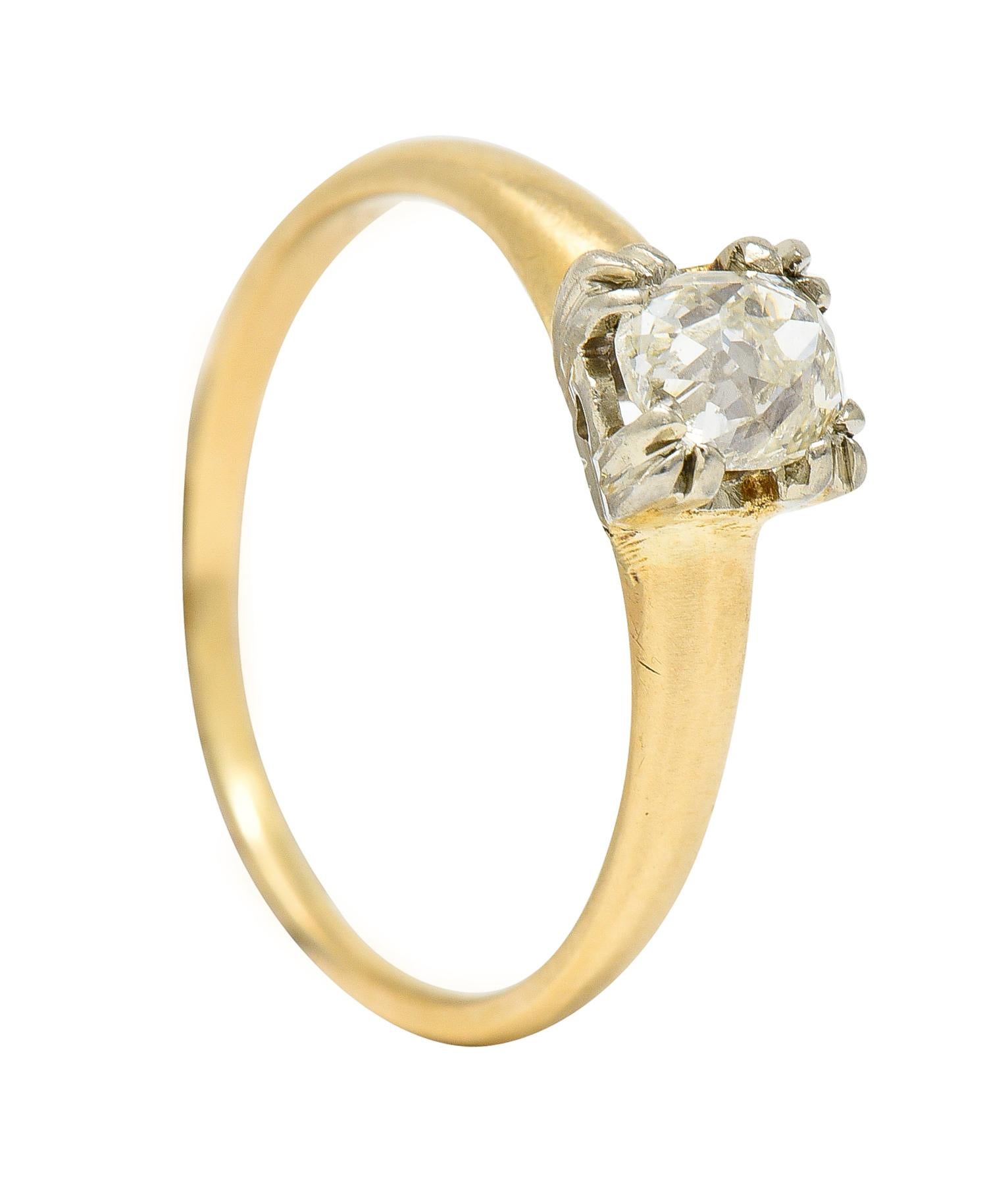 Retro Old Mine Diamond 14 Karat Two-Tone Gold Vintage Solitaire Engagement Ring 3