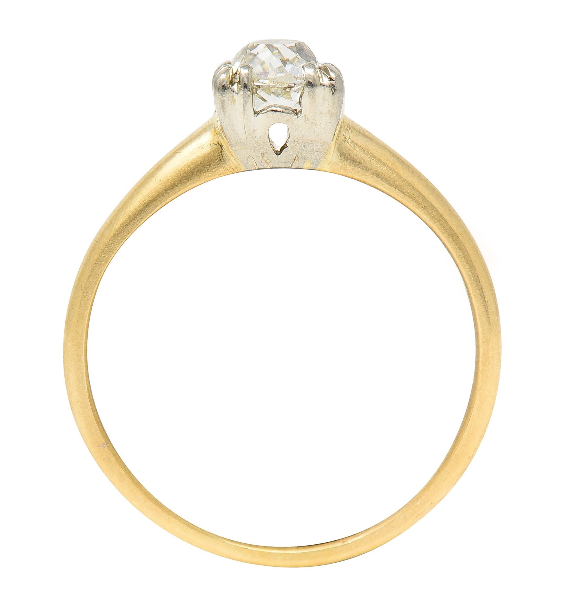 Women's or Men's Retro Old Mine Diamond 14 Karat Two-Tone Gold Vintage Solitaire Engagement Ring