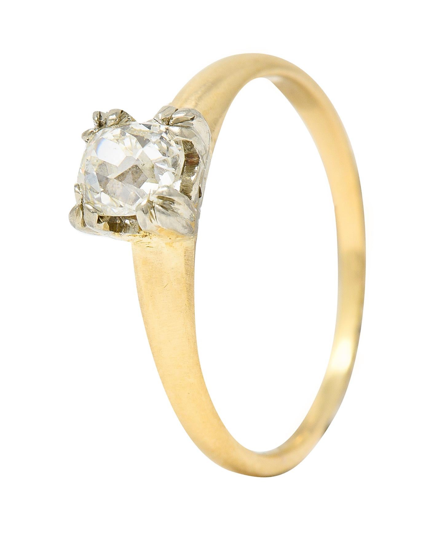 Retro Old Mine Diamond 14 Karat Two-Tone Gold Vintage Solitaire Engagement Ring 1