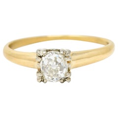 Retro Old Mine Diamond 14 Karat Two-Tone Gold Vintage Solitaire Engagement Ring