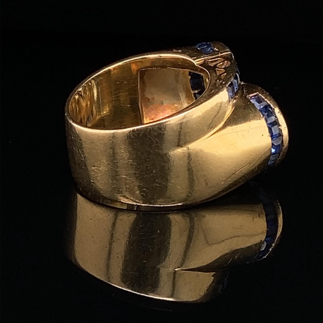 Retro, Old Mine Diamond, Sapphire and Gold Toi-e-Moi Ring, French, ca. 1940s 1