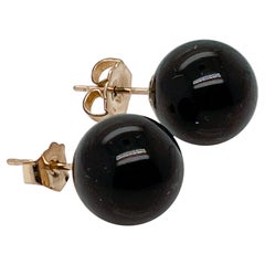 Clous d'oreilles rétro en or 14 carats et perles d'onyx