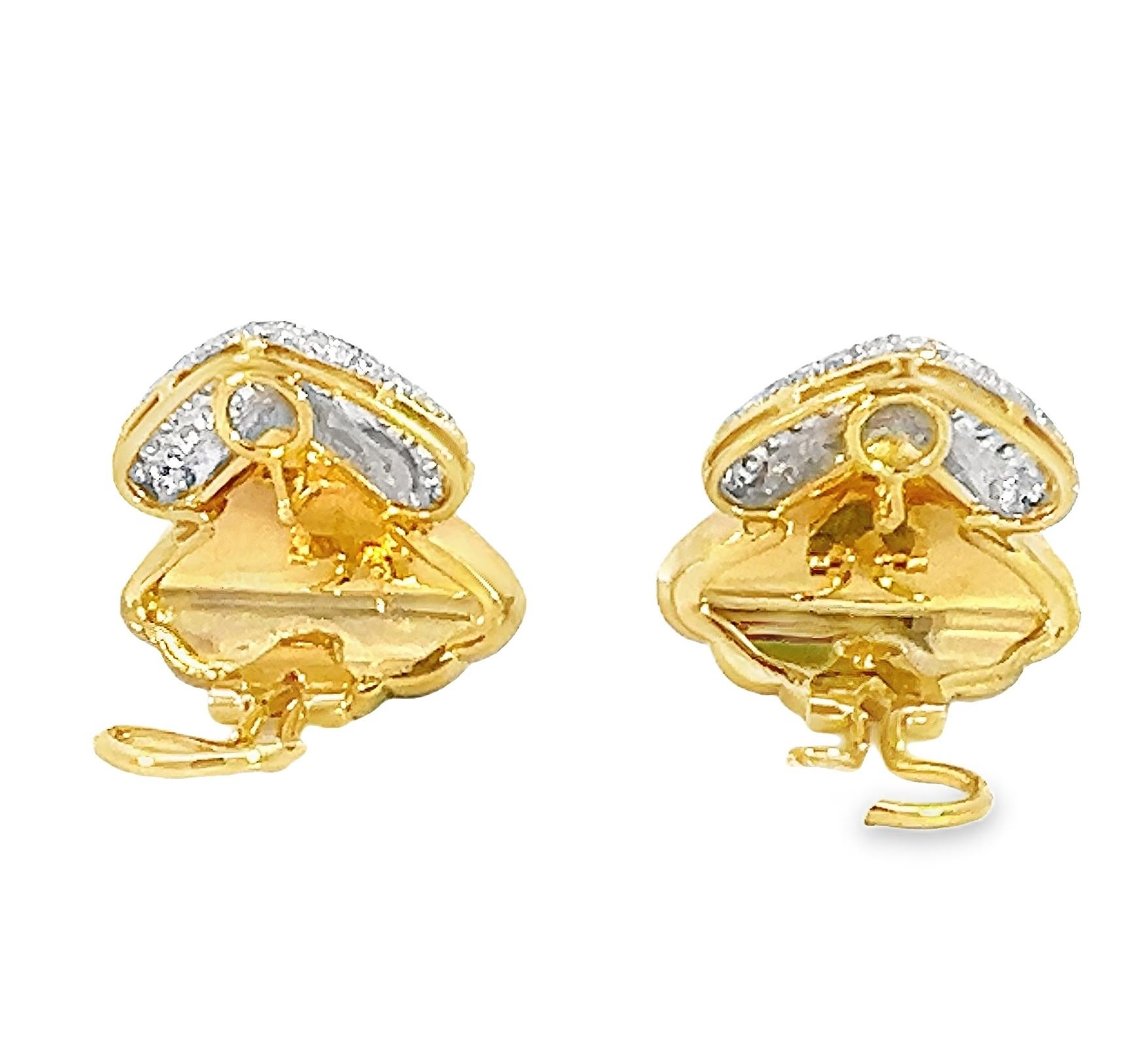 Retro Onyx Diamond Clip-On Lever-Back Seashell Earrings Unisexe en vente