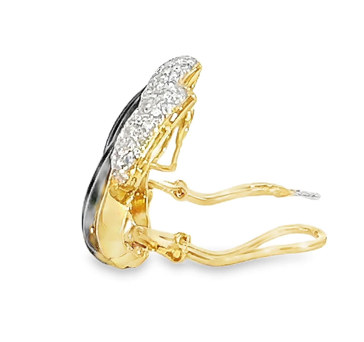 Retro Onyx Diamond Clip-On Lever-Back Seashell Earrings en vente 3