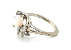 Retro Opal Diamond Cocktail Ring .30ct Antique Original 1960's 14K White Gold