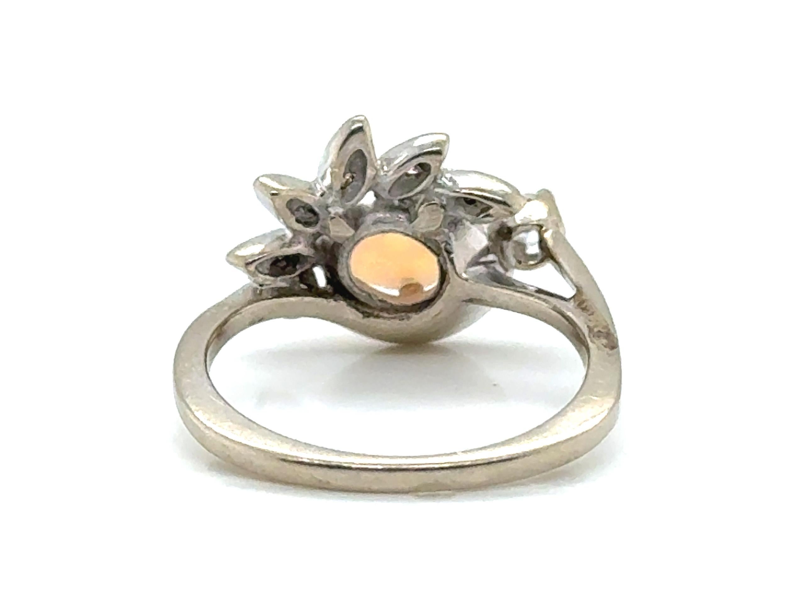 Retro Opal Diamond Cocktail Ring .30ct Antique Original 1960's 14K White Gold For Sale 1