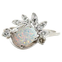 Retro Opal Diamond Cocktail Ring .30ct Antique Original 1960's 14K White Gold