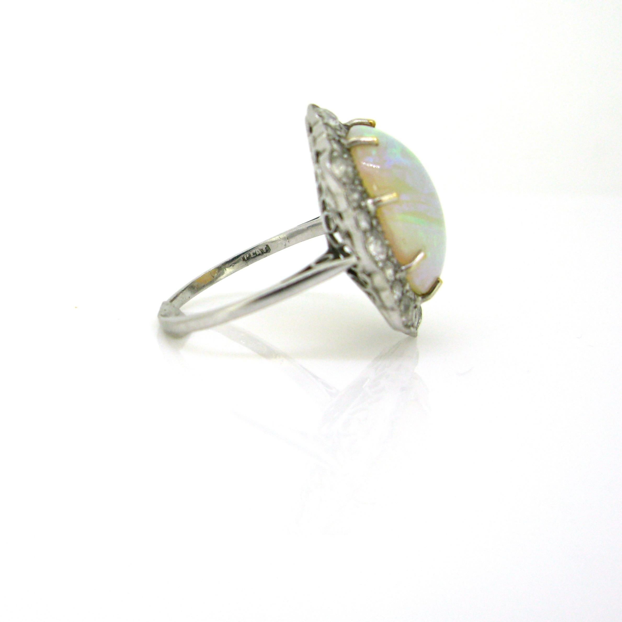 Retro Opal Diamonds Platinum Cocktail Daisy Cluster Ring 1