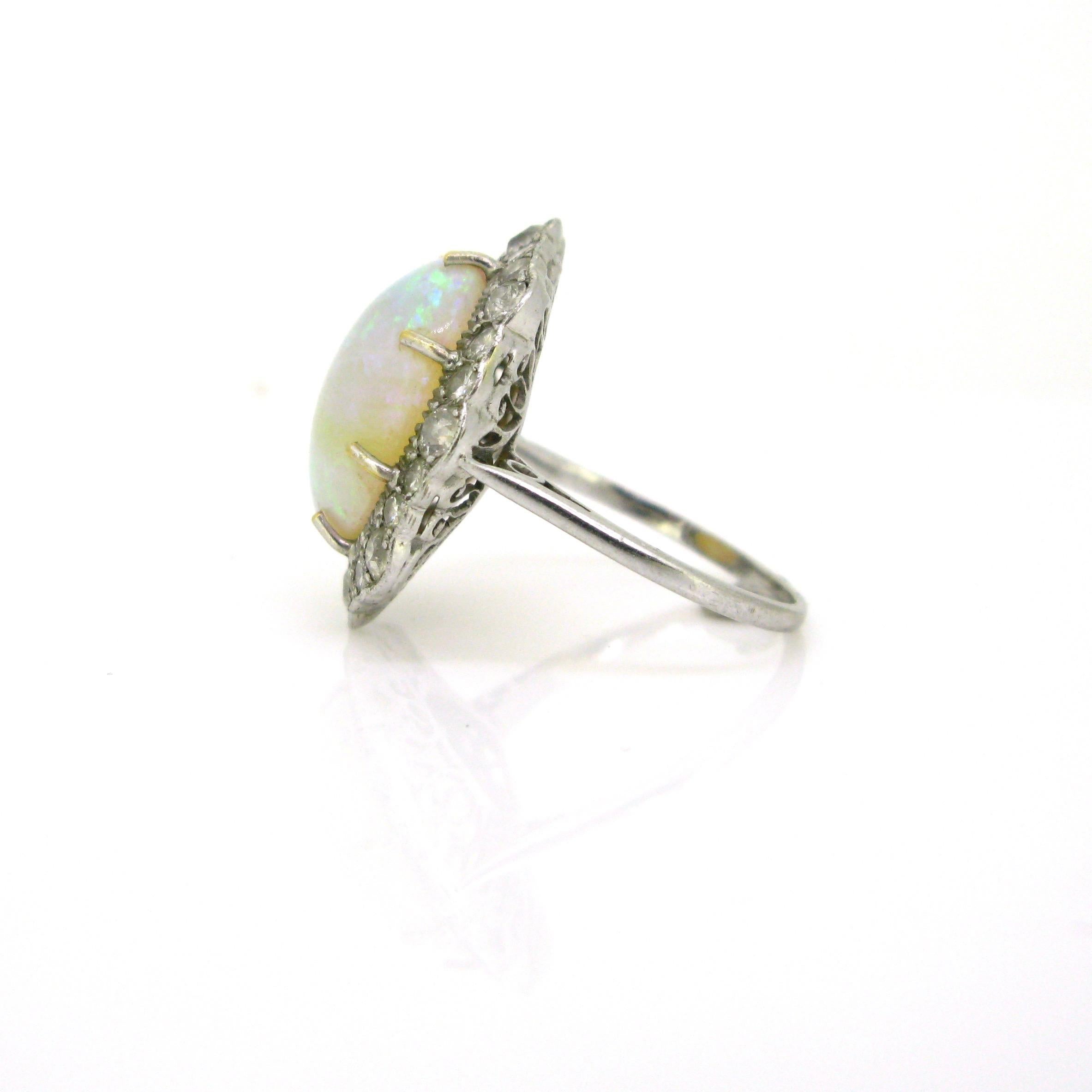 Retro Opal Diamonds Platinum Cocktail Daisy Cluster Ring 2