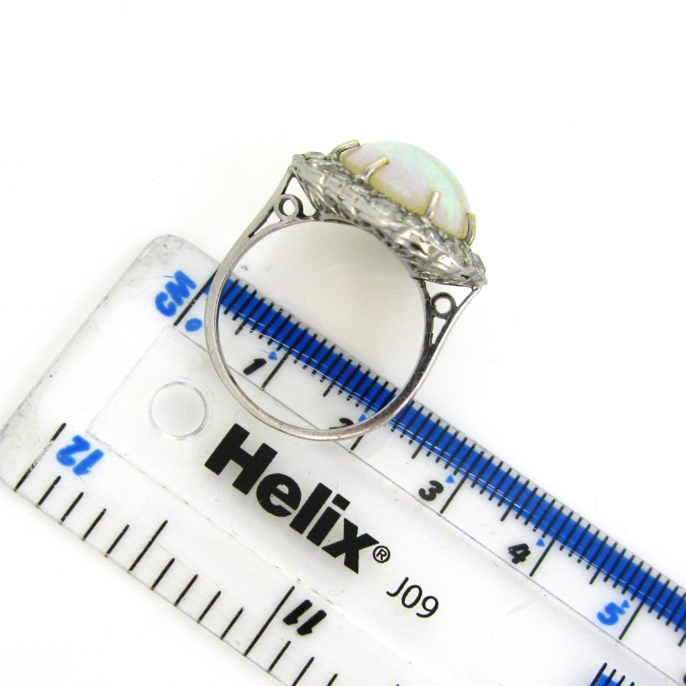 Retro Opal Diamonds Platinum Cocktail Daisy Cluster Ring 5
