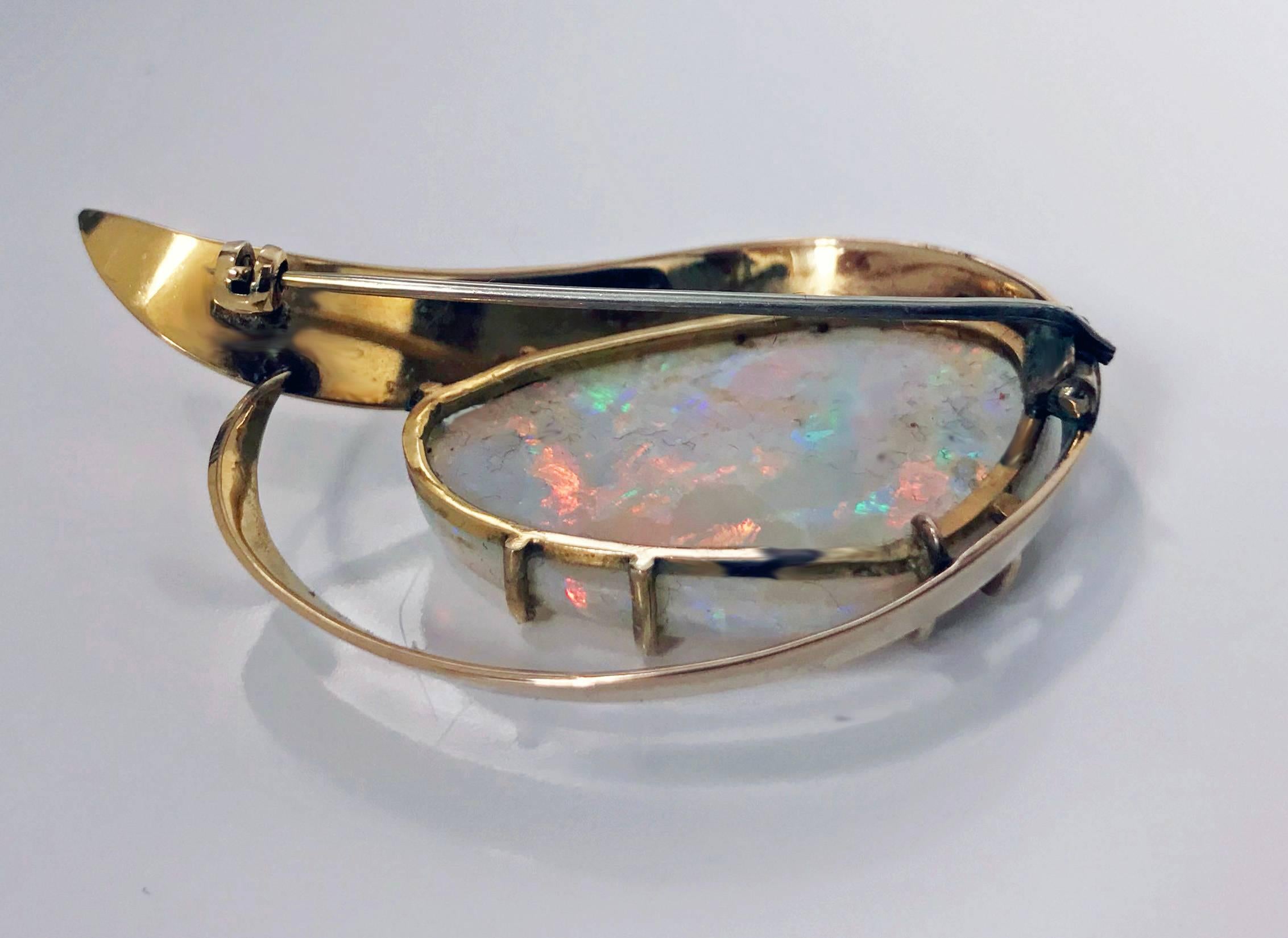 Women's or Men's Retro Opal Gold Brooch, 1960s