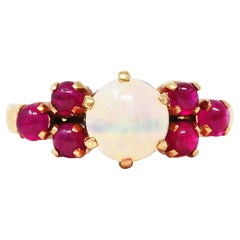 Retro Opal Ruby Cabochon 18 Karat Yellow Gold Gemstone Ring