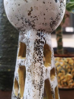 Brutalist Openwork Yellow Triangular Ceramic Candle Holder 1960s