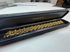 Retro Original Tiffany & Company Yellow Gold and Turquoise Bracelet Circa 1960