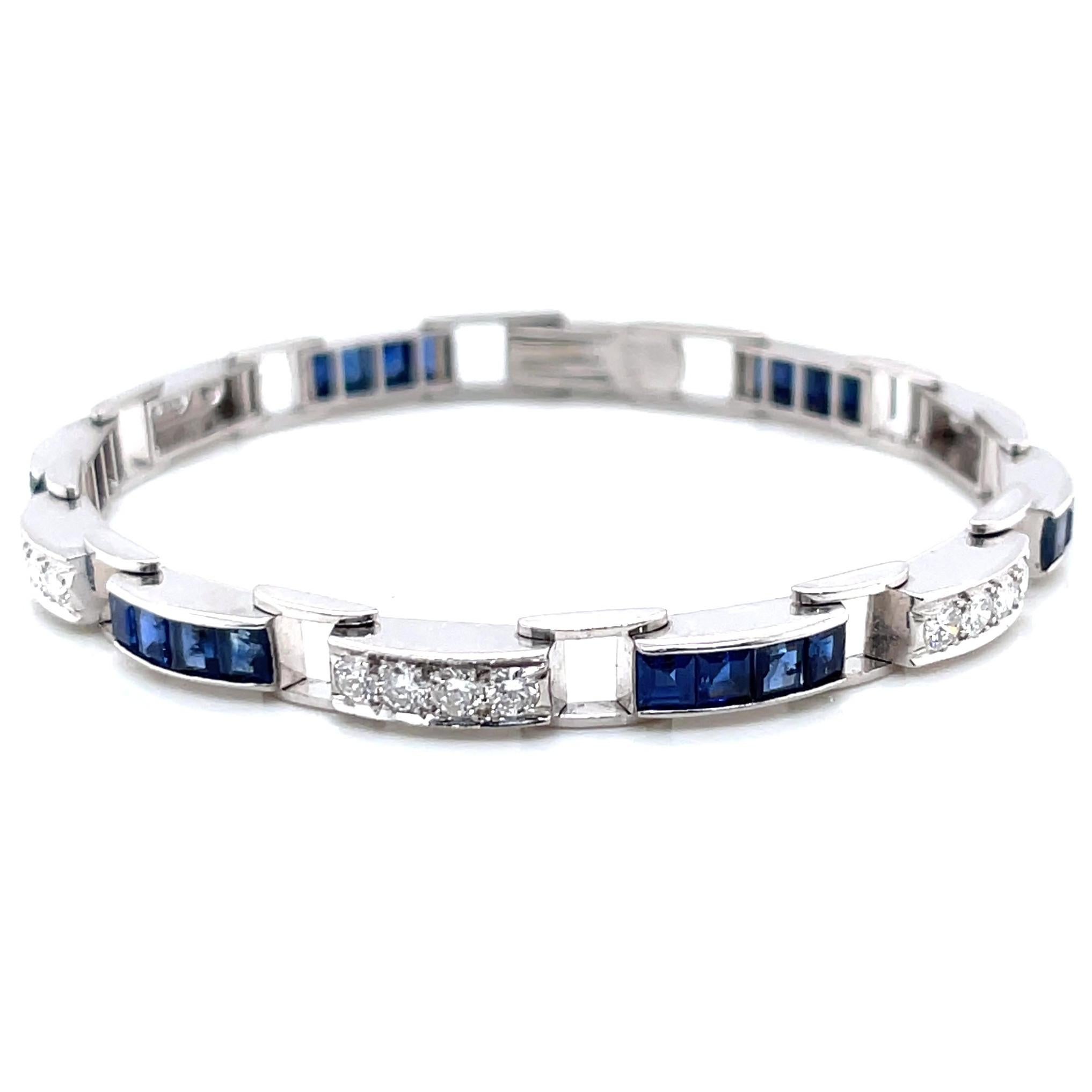 Retro Oscar Heyman Diamond Sapphire Platinum Bracelet In Excellent Condition In Beverly Hills, CA