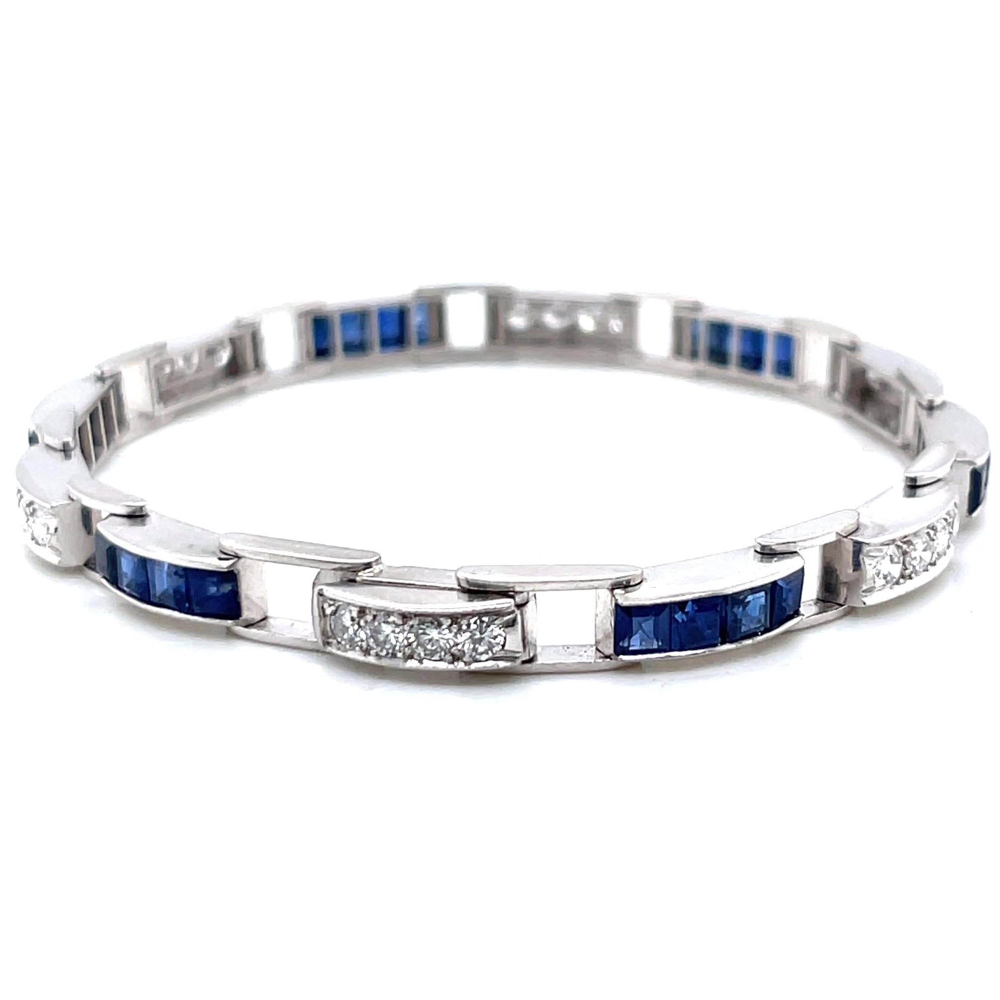 Women's or Men's Retro Oscar Heyman Diamond Sapphire Platinum Bracelet