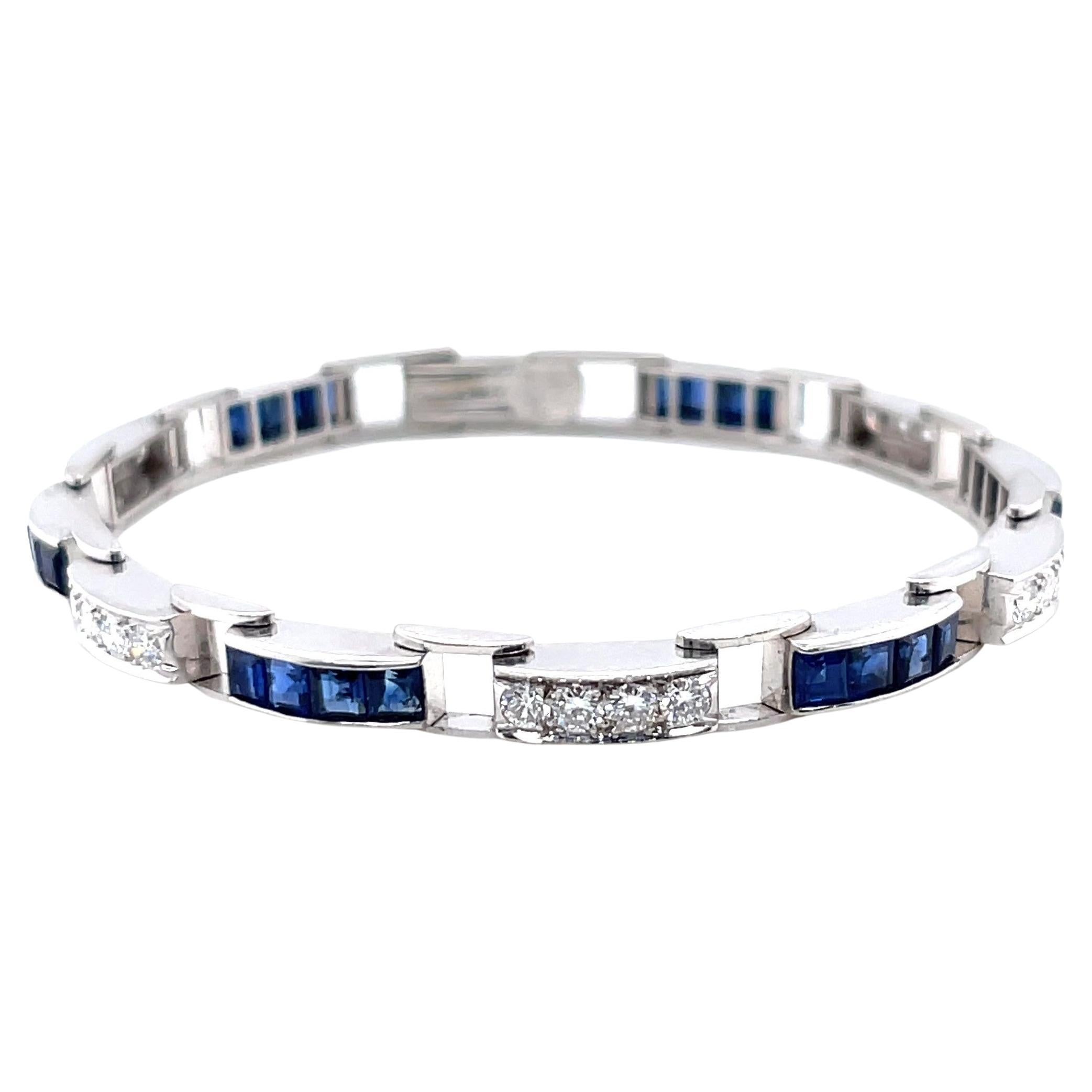 Retro Oscar Heyman Diamond Sapphire Platinum Bracelet