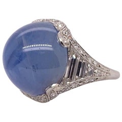 Retro Oscar Heyman Platinum 20 Carat Natural Blue Star Sapphire Diamond Ring