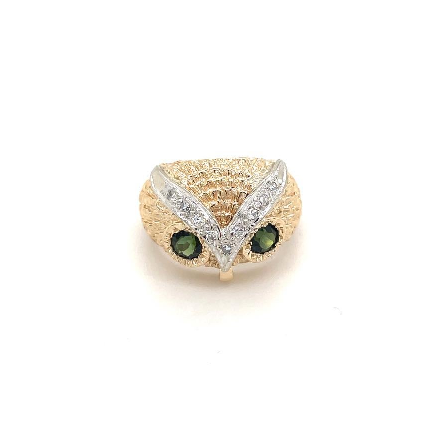 Brilliant Cut Owl Diamond Tourmaline Gold Ring