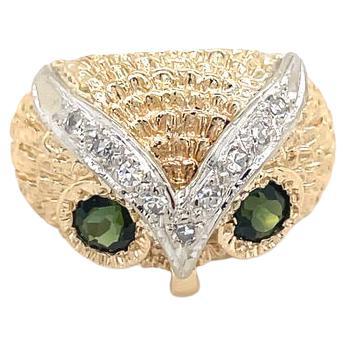 Owl Diamond Tourmaline Gold Ring