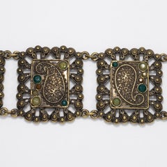 Pulsera de eslabones con motivo de cachemira retro, vintage, tono latón