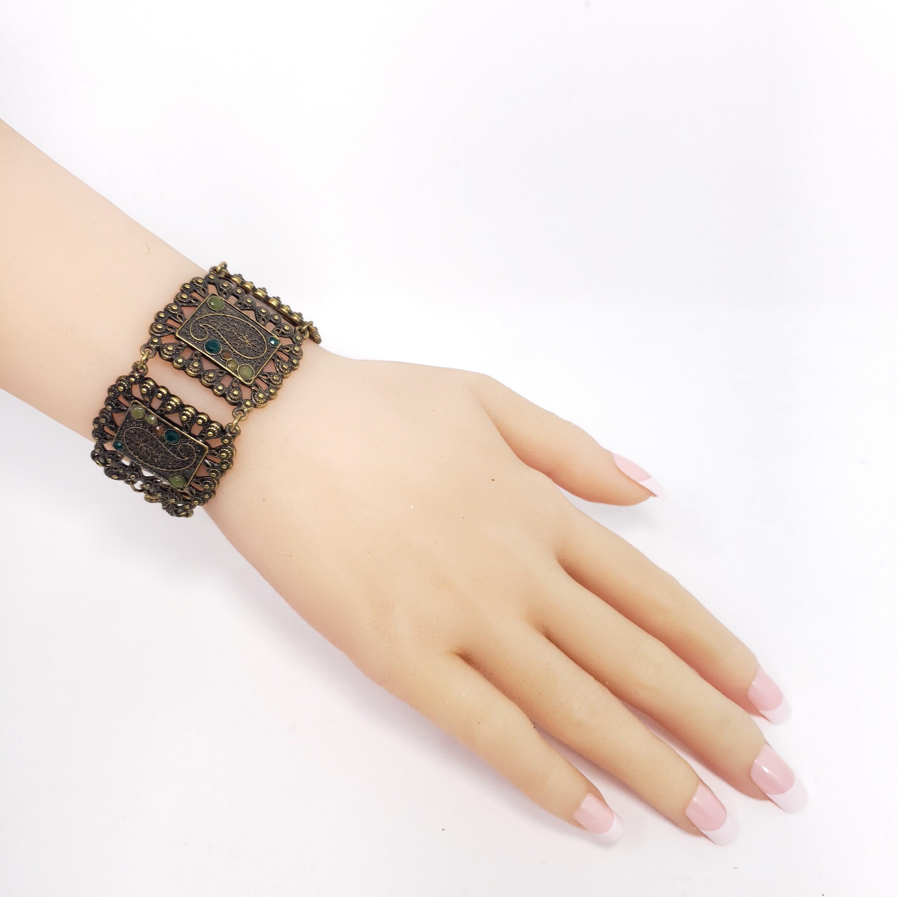 Rétro Bracelet rétro épais à maillons à motif cachemire, vintage, ton laiton en vente