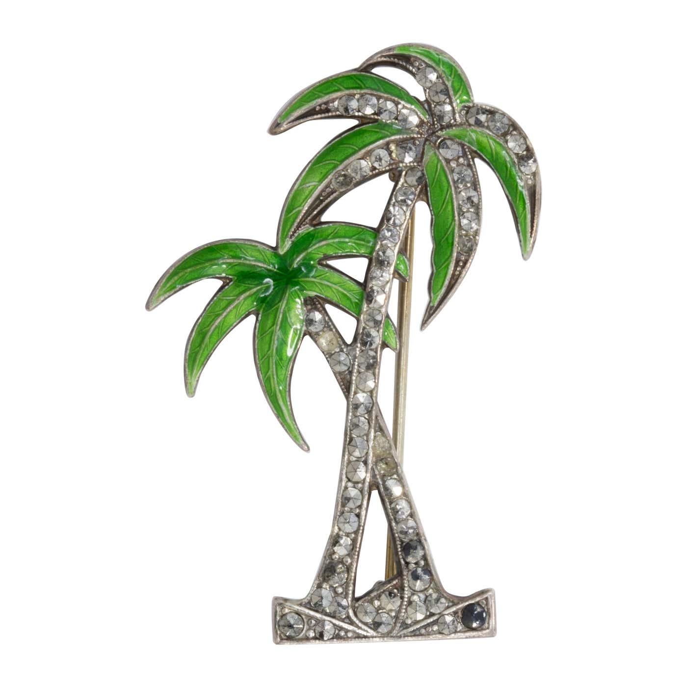 Palm Tree Pin Retro Palm Tree Sterling Silver Pin Brooch, Marcasite Crystals and ...
